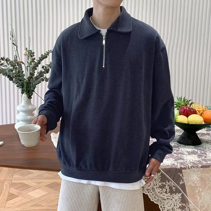Herren Zipper Pullover Gerader Schnitt Langarm
