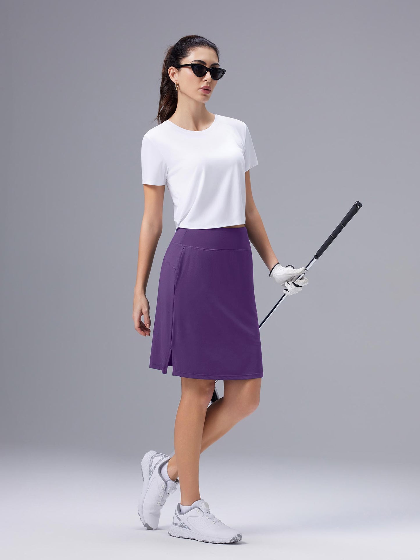Women's Knee-Length Skirt with High Waist, Built-in Lining, and Pockets