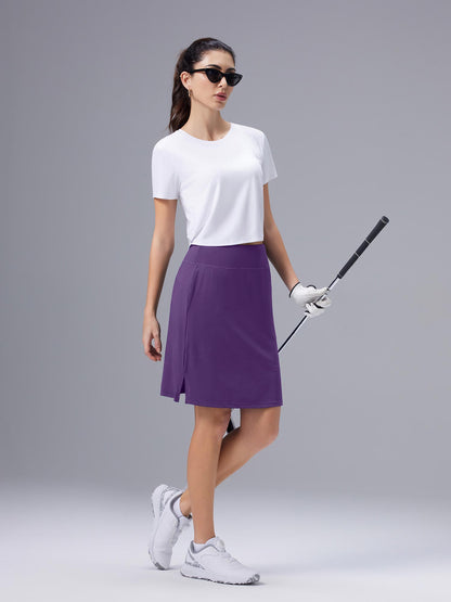 Women's Knee-Length Skirt with High Waist, Built-in Lining, and Pockets