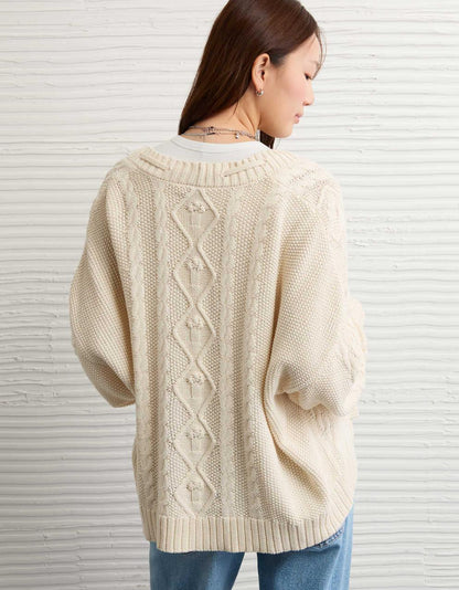 Damen Zopfmuster Strickjacke Mit Offener Vorderseite Und Geripptem Saum