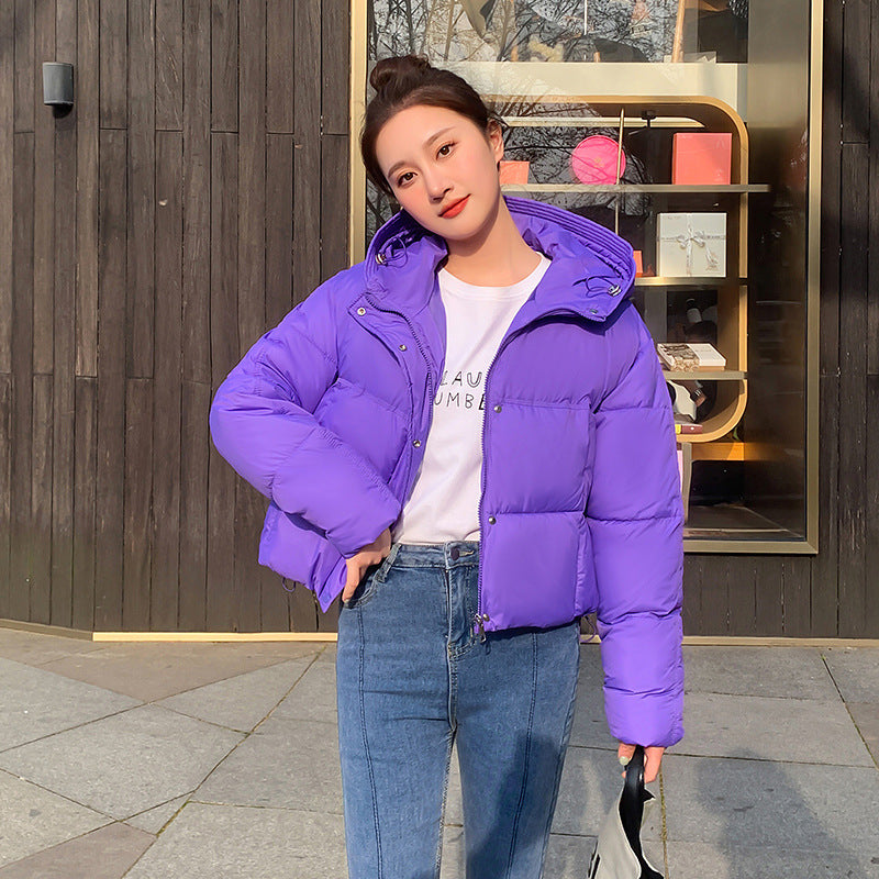 Damen Winter Kurz-Daunenjacke mit Kapuze und Reißverschluss