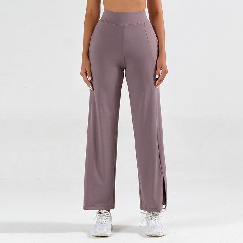 Women's wide-leg yoga pants with side slit – sporty style