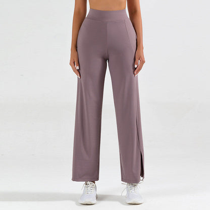 Women's wide-leg yoga pants with side slit – sporty style