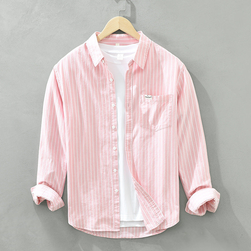 Men's Oxford Shirt Striped Long Sleeve Button Placket Classic Collar – Cotton Blend