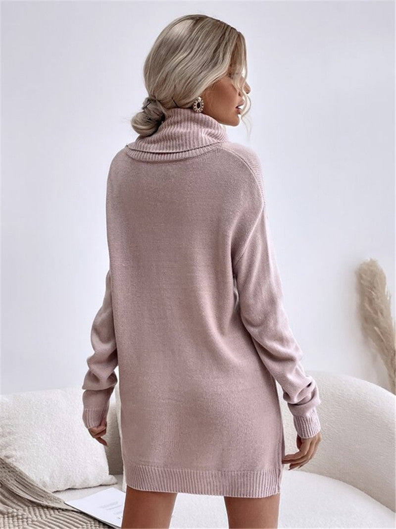 Damen-Strickkleid mit hohem Stehkragen und langem Arm
