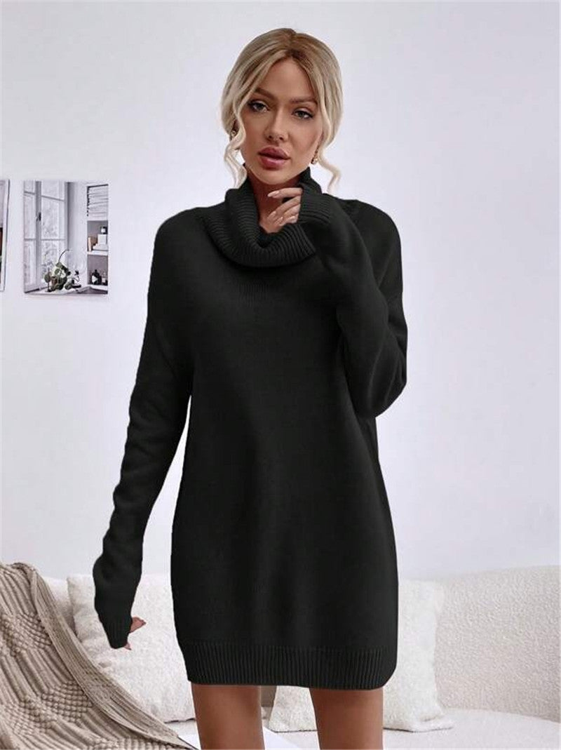 Damen-Strickkleid mit Stehkragen und langen Ärmeln in der Vorderansicht