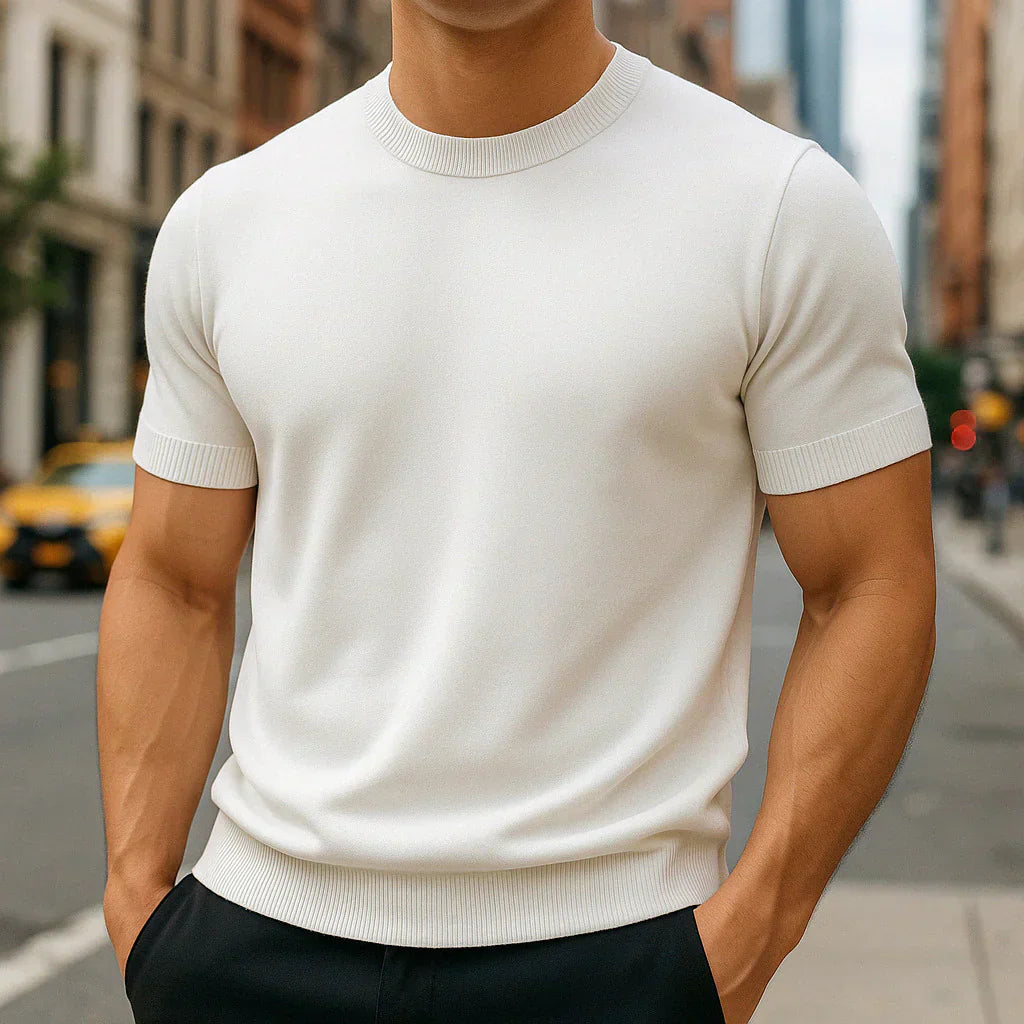 Herren T-Shirt mit Rundhalsausschnitt – Tailored Fit Gerippte Abschlüsse