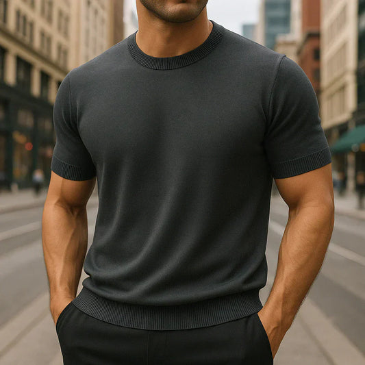 Herren T-Shirt mit Rundhalsausschnitt – Tailored Fit Gerippte Abschlüsse