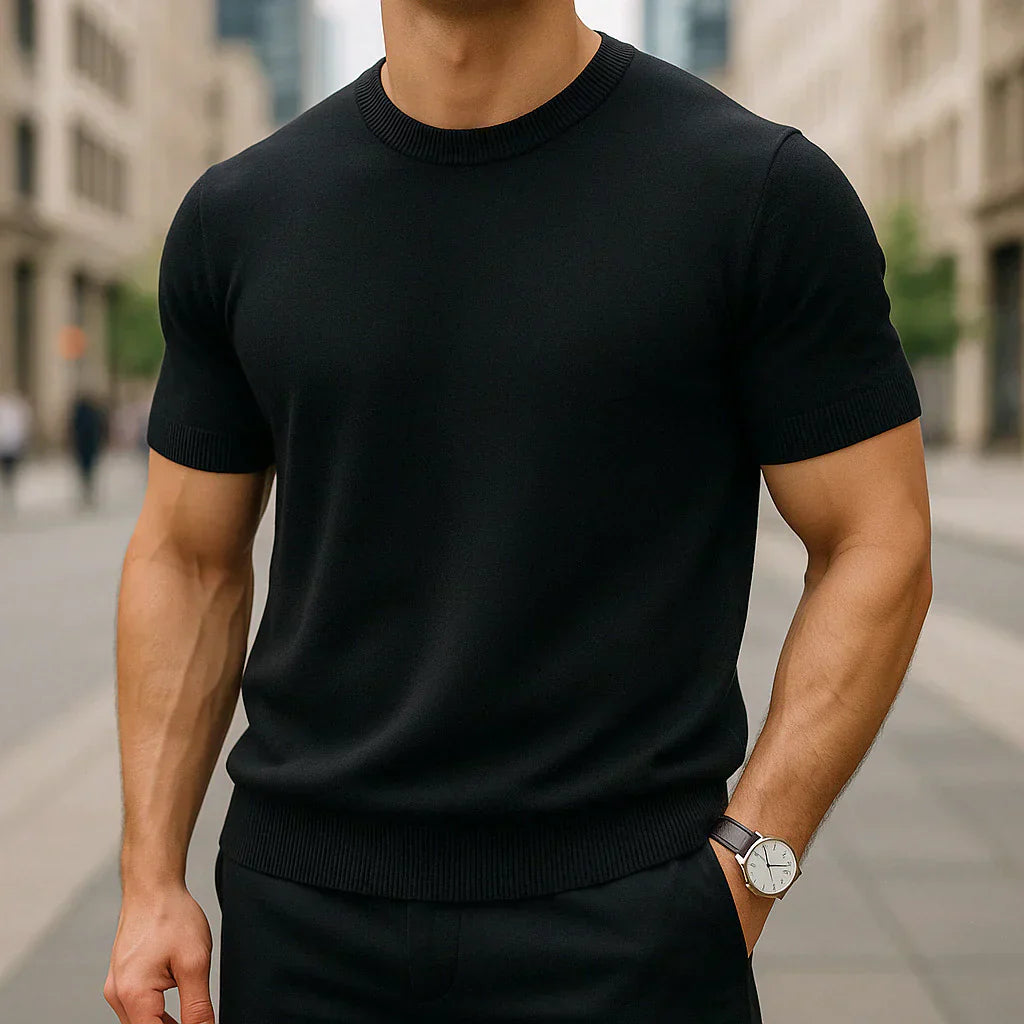 Herren T-Shirt mit Rundhalsausschnitt – Tailored Fit Gerippte Abschlüsse