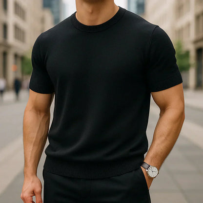 Herren T-Shirt mit Rundhalsausschnitt – Tailored Fit Gerippte Abschlüsse