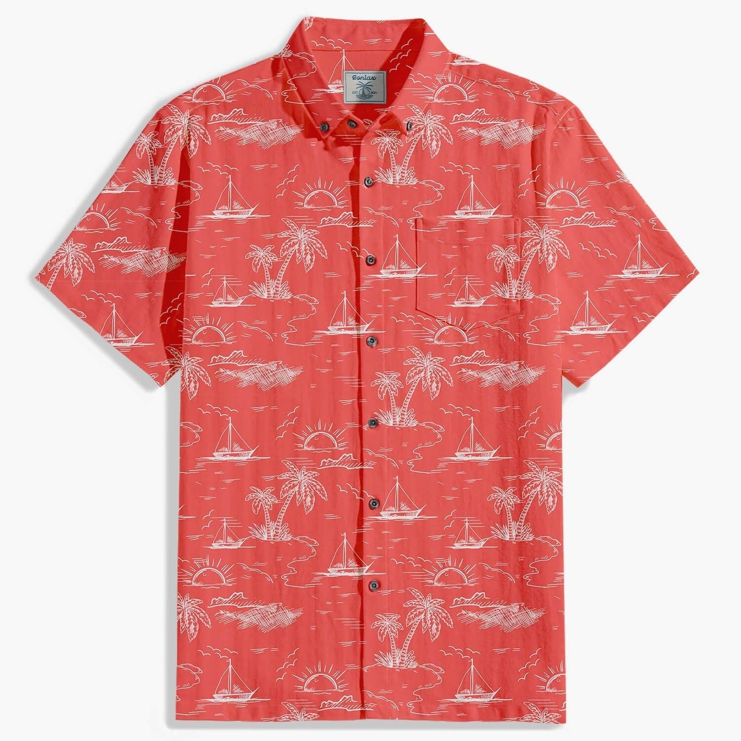 Herren-Sommerhemd Mit Knopfleiste Und Kokosnussbaum-Print