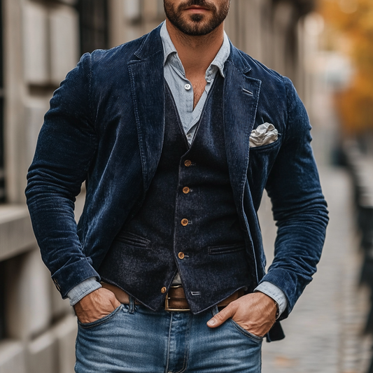 Herren Blazer Und Weste Set Mit Slim Fit Design