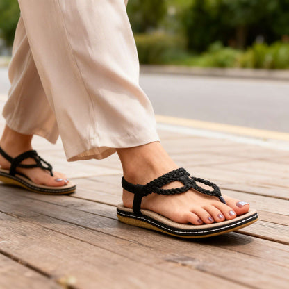 Damen-Sandalen Mit Offener Zehenpartie, Knotenverschluss, Gepolsterter Sohle Und Anti-Rutsch-Beschichtung
