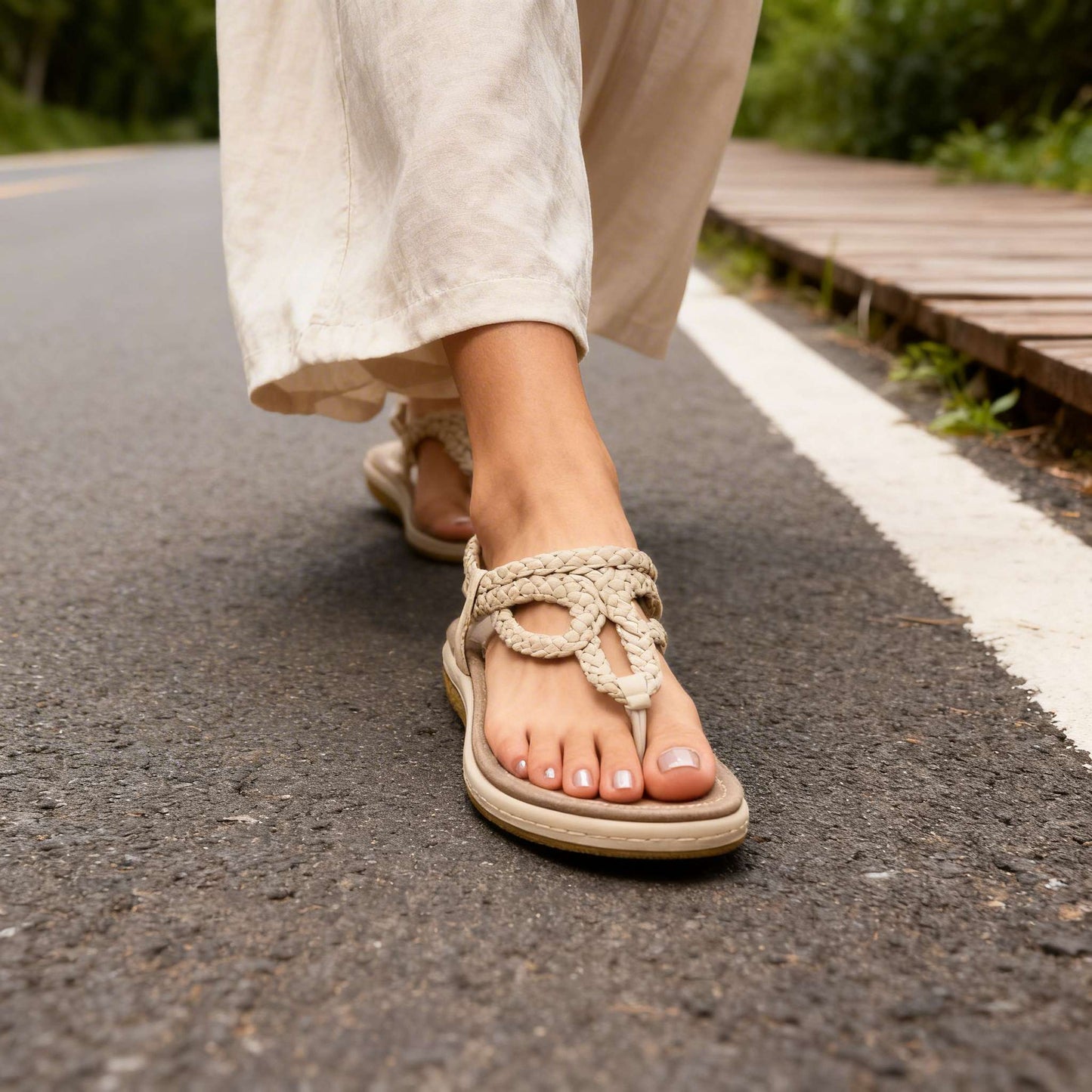 Damen-Sandalen Mit Offener Zehenpartie, Knotenverschluss, Gepolsterter Sohle Und Anti-Rutsch-Beschichtung