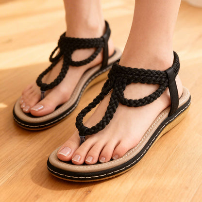 Damen-Sandalen Mit Offener Zehenpartie, Knotenverschluss, Gepolsterter Sohle Und Anti-Rutsch-Beschichtung