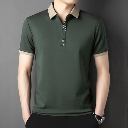 Herren Sommer T-Shirt, Einfarbig, Mit Reverskragen, Kurzen Ärmeln, Asymmetrischem Schnitt, Atmungsaktiv Und Leicht