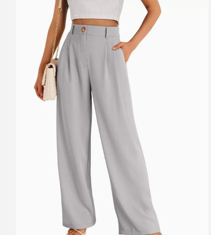 Women's business trousers with high waist, elastic waistband, and wide leg – Classic style