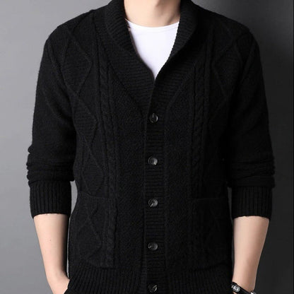 Herren Cardigan Reverskragen Lockere Passform Langarm – Woll-Mischung
