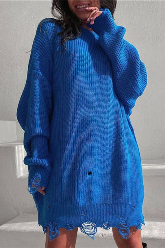 Seitliche Ansicht des lässig geschnittenen Damen-Strickpullovers