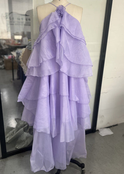 Damen Maxikleid mit Neckholder – Rückenfreies Design Blumenapplikationen