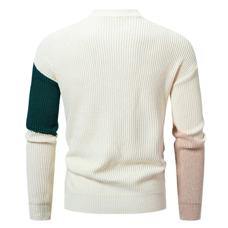 Men's Sweater Crew Neck Straight Fit Multicolor Jacquard – Cotton Blend