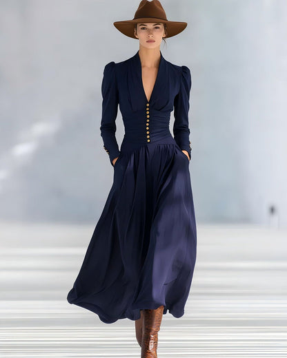 Damen Herbstkleid, Figurbetont, Hochtailliert, Plissiert, Mittellang, Einfarbig