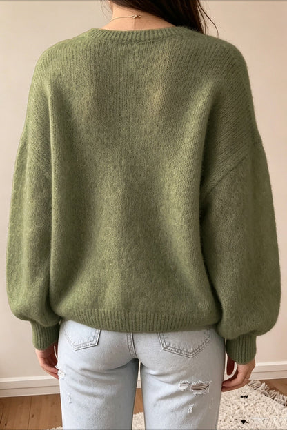 Oversized Strickpullover in Olivgrün mit lockerem Schnitt und markanten Ballonärmeln