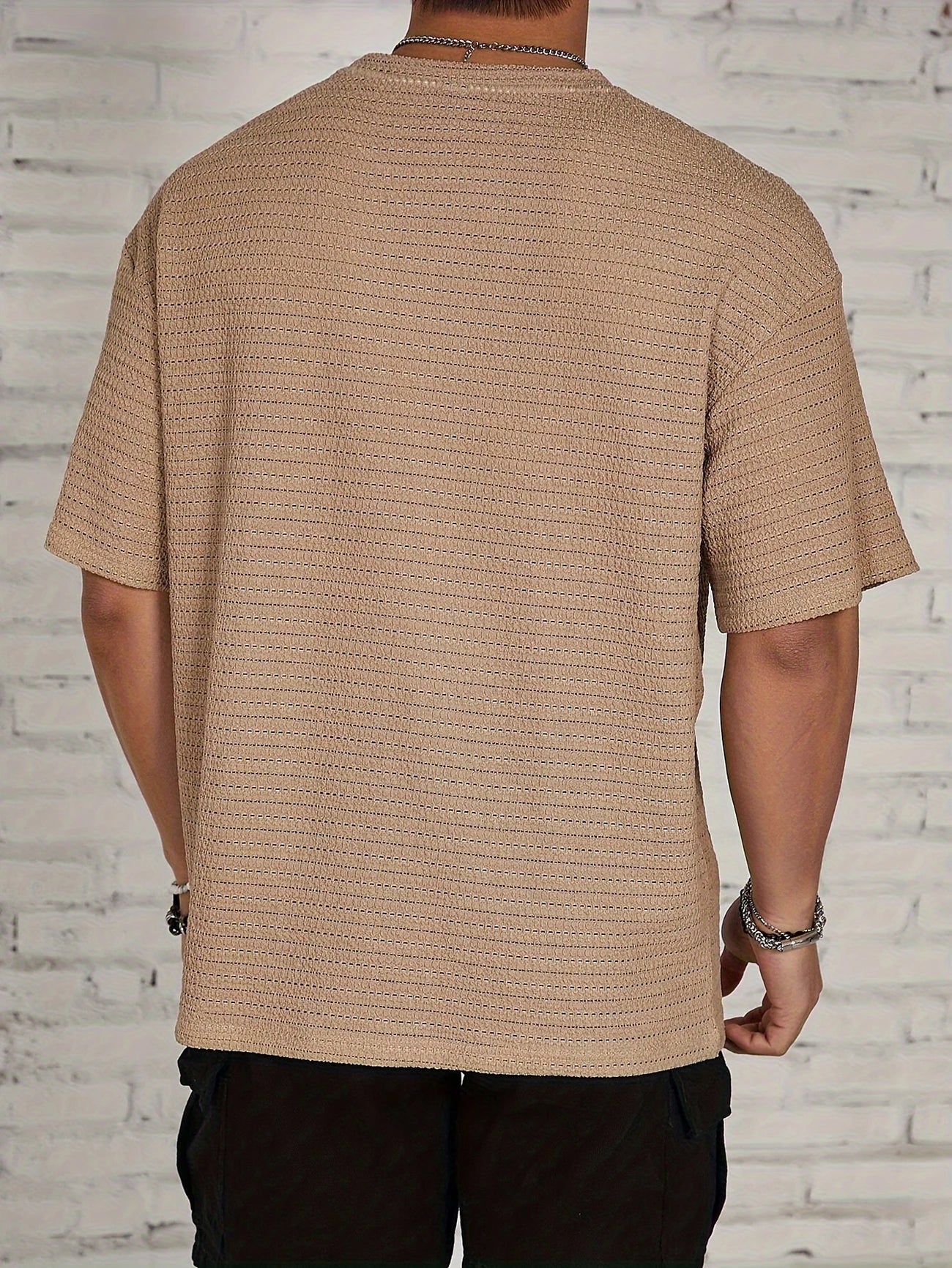 Herren Strick T-Shirt mit Struktur – Lockerer Schnitt Überschnittene Schultern