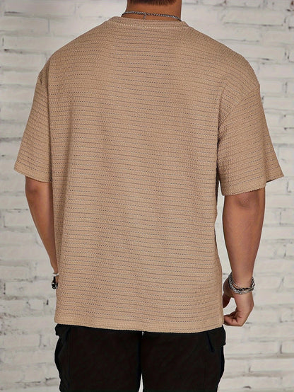 Herren Strick T-Shirt mit Struktur – Lockerer Schnitt Überschnittene Schultern