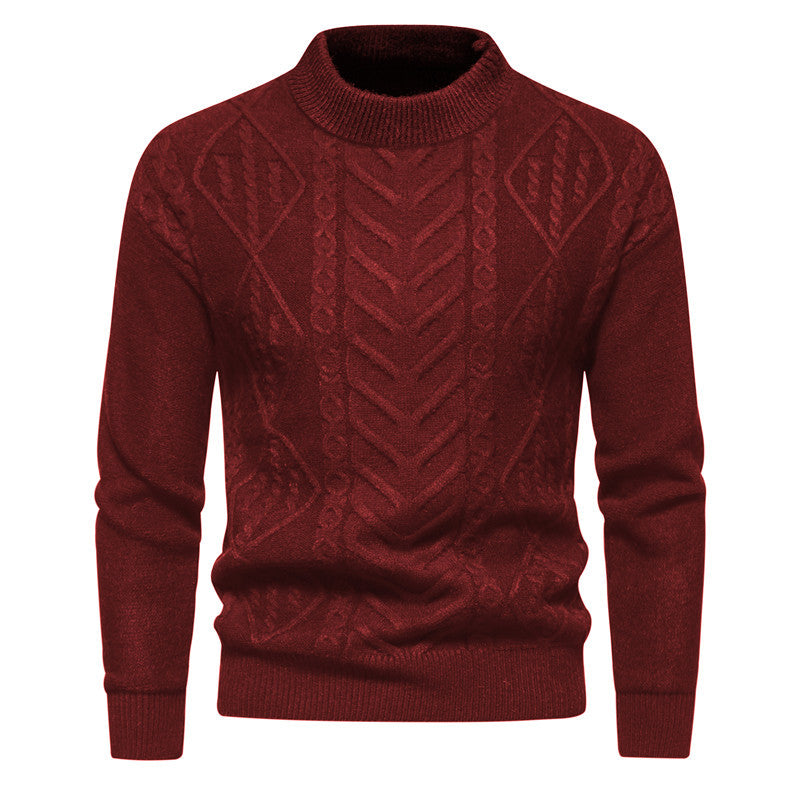 Roter Strickpullover mit Zopfmuster, Rundhalsausschnitt und langen Ärmeln. Modischer Herrenpullover, ideal für Herbst und Winter.