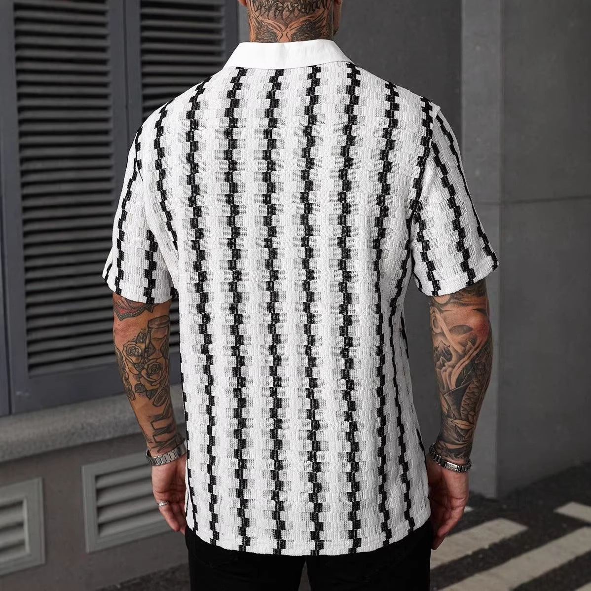 Herren Sommer Karo-Strickcardigan Kurzarm Slim Fit Patchwork Streetwear Top