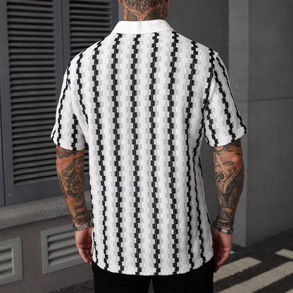 Herren Sommer Karo-Strickcardigan Kurzarm Slim Fit Patchwork Streetwear Top