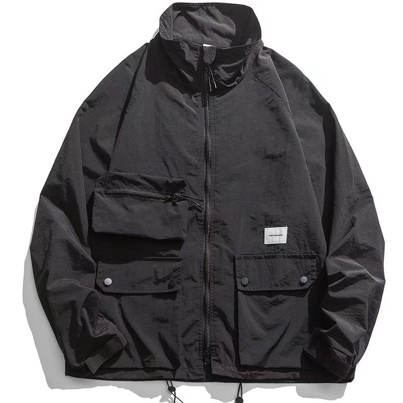 Herren Jagdjacke mit Reverskragen, lockerem Schnitt und Reißverschluss-Front
