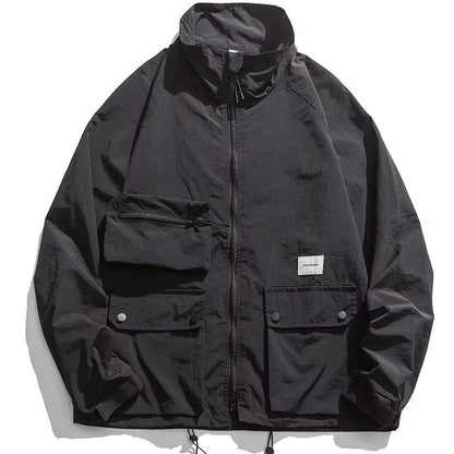 Herren Jagdjacke mit Reverskragen, lockerem Schnitt und Reißverschluss-Front