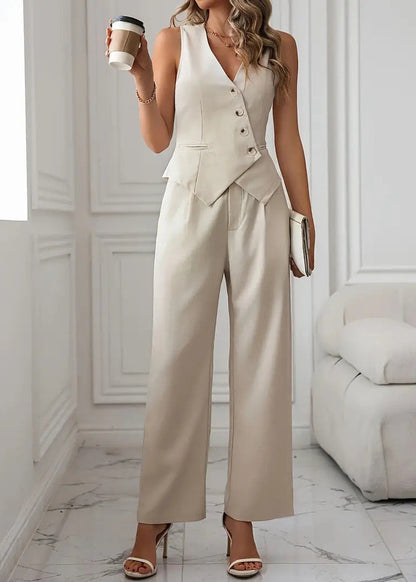 Ärmelloses Damen-Top Und Hosenanzug-Set – Bio-Baumwollmischung