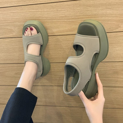 Damen-Sommer-Plateausandalen Mit Stretchriemen Und Offener Zehenpartie