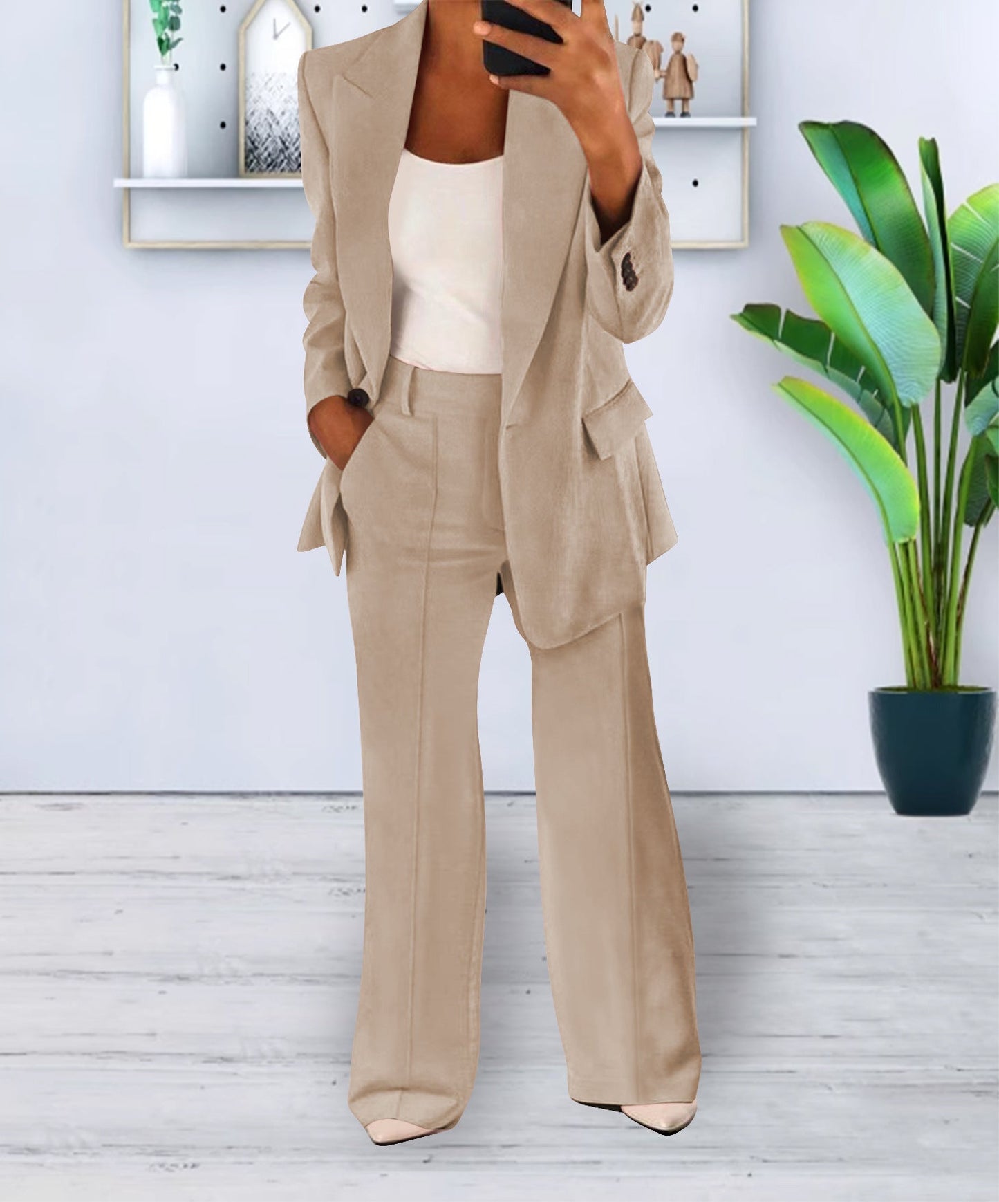 Damen-Freizeitanzug Mit Langem Blazer Und Hose – Lockere Passform