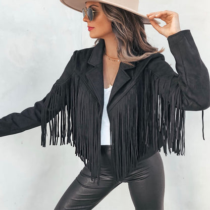 Fransenjacke im Boho-Stil für Damen mit auffälligen Fransen