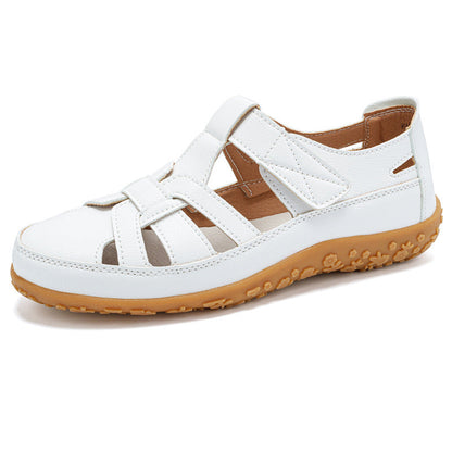 Retro-Sandalen Für Damen Mit Klettverschluss, Flacher Form, Runder Zehenpartie Und Weicher Sohle