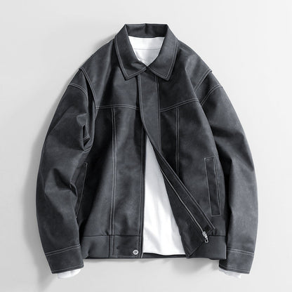 Herren PU-Jacke Retro-Look mit weitem Schnitt