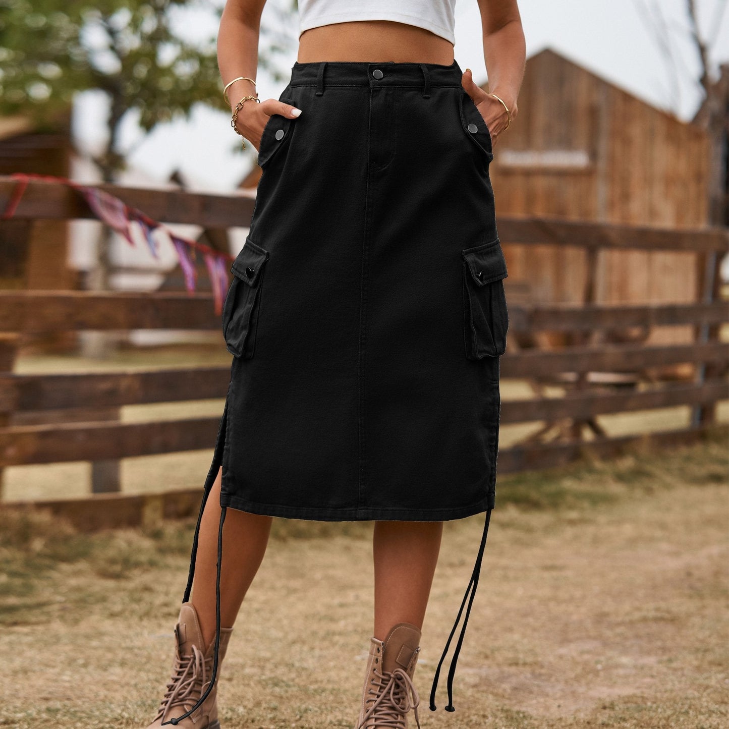 Women's A-line midi skirt with lacing and shaping silhouette