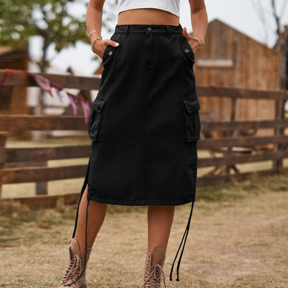 Women's A-line midi skirt with lacing and shaping silhouette