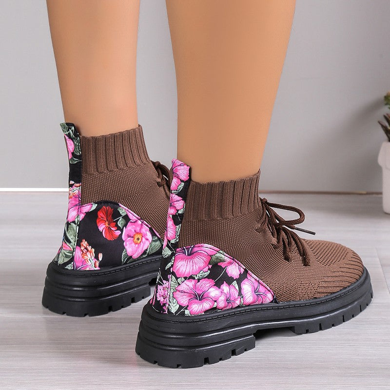 Women's Autumn Winter Ankle Boots High-Top Sock Design with Flat Rubber Sole