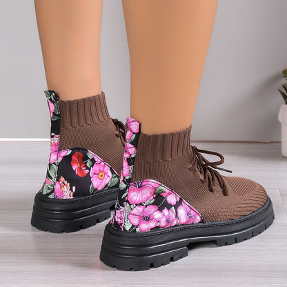 Women's Autumn Winter Ankle Boots High-Top Sock Design with Flat Rubber Sole
