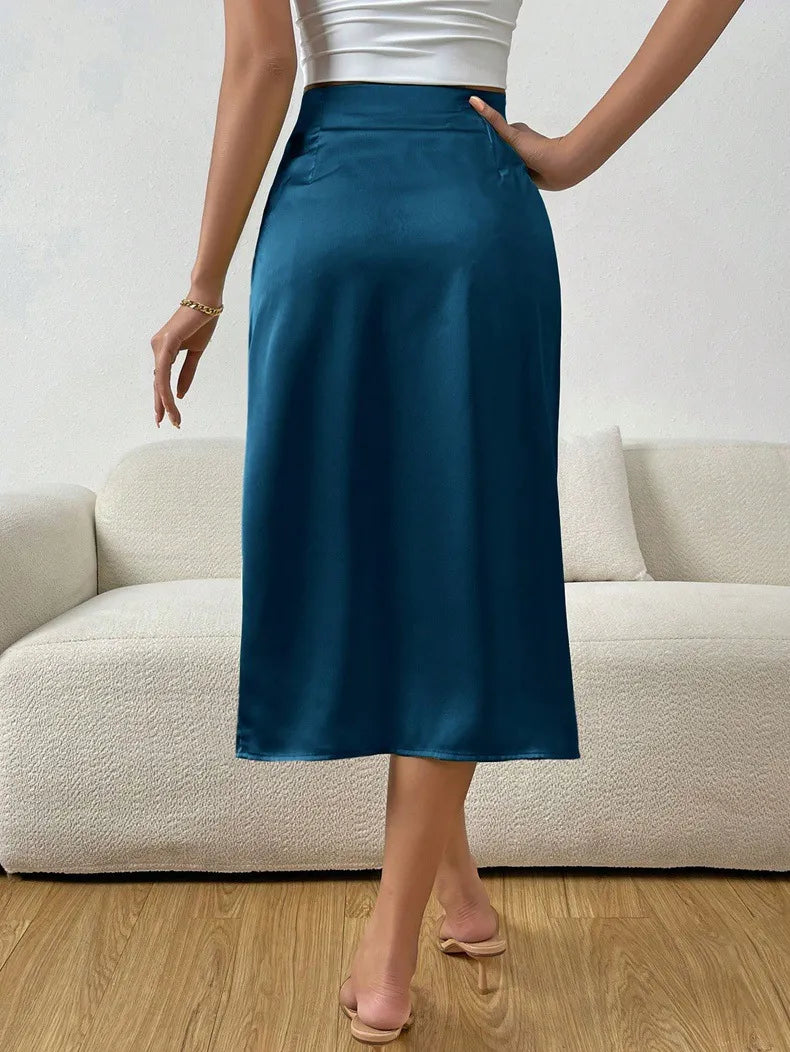 Damen Sommer Faltenrock in A-Linien-Form mit Frontschlitz