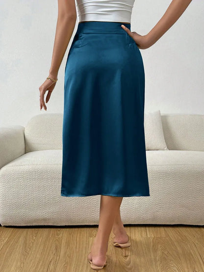 Damen Sommer Faltenrock in A-Linien-Form mit Frontschlitz