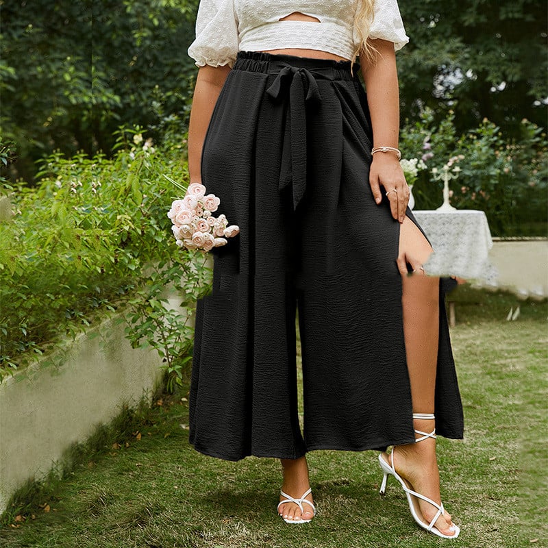 Damen-Hose mit hohem Bund, Schnalle und lockerem, weitem Bein – Klassischer Stil
