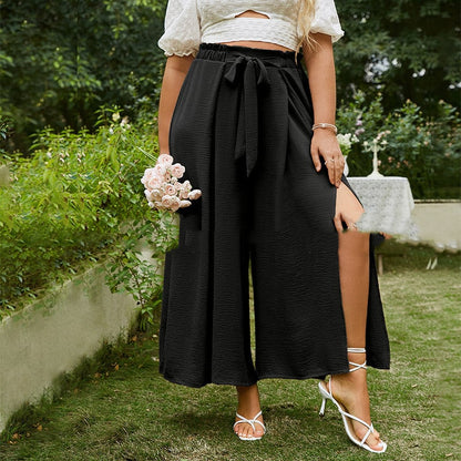 Damen-Hose mit hohem Bund, Schnalle und lockerem, weitem Bein – Klassischer Stil
