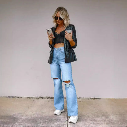 Damen High-Waist-Hose mit modischen Rissen