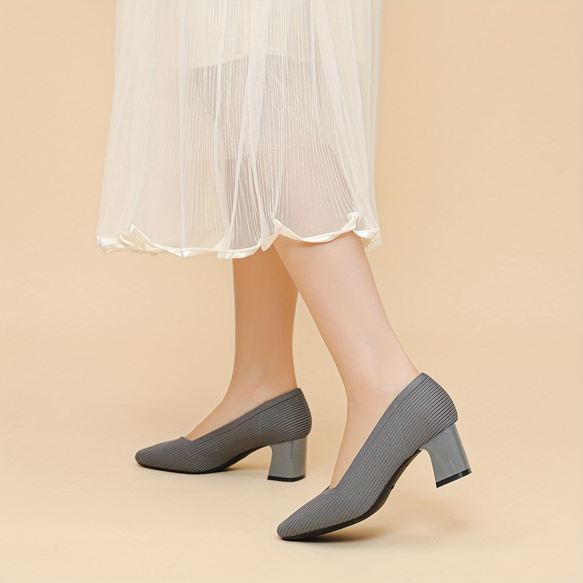 Women's Pumps Block Heel Stretch Fit Padded Sole